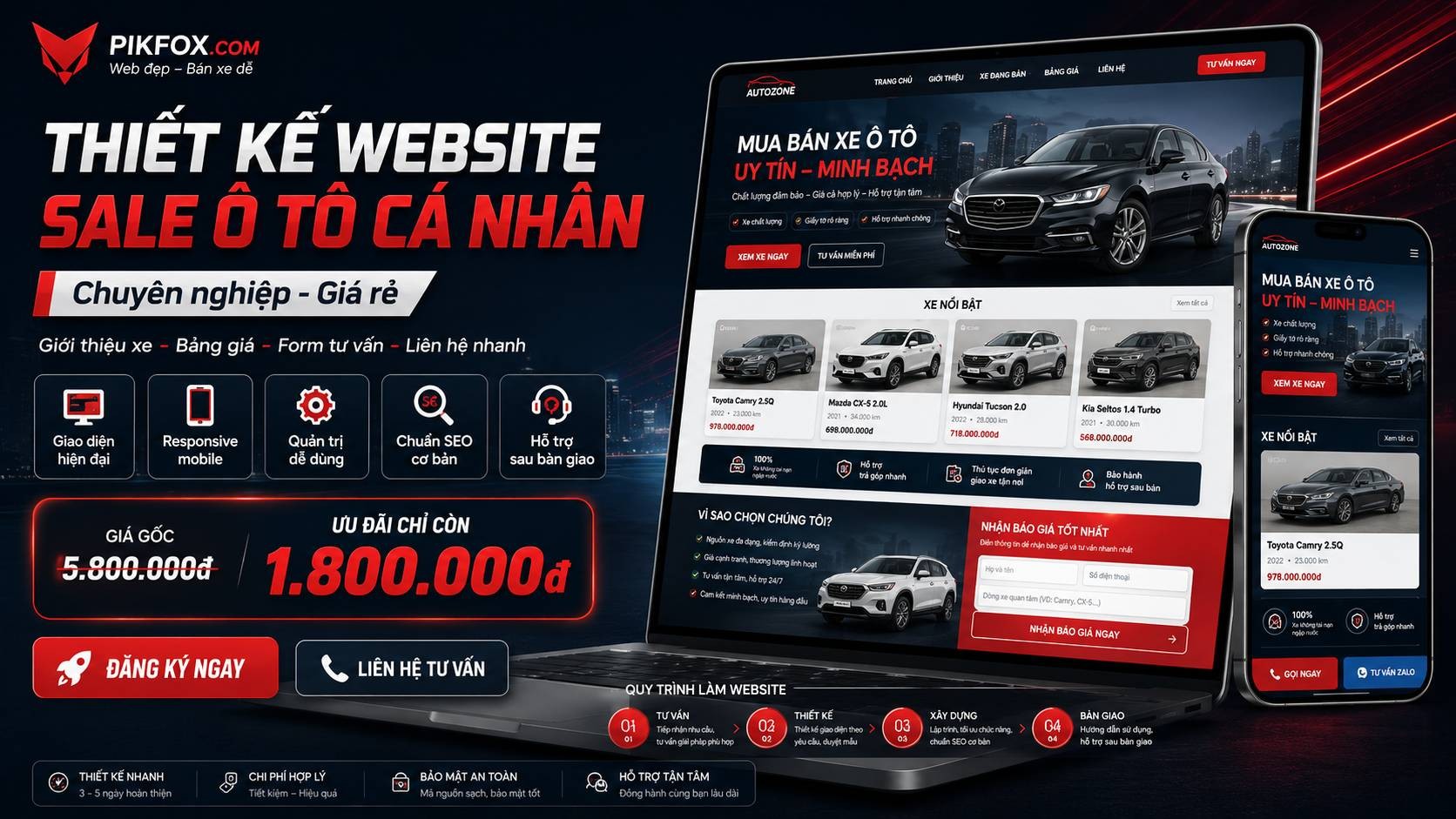 Thiết kế website sale ô tô hiện đại cho cá nhân kinh doanh xe, môi giới xe